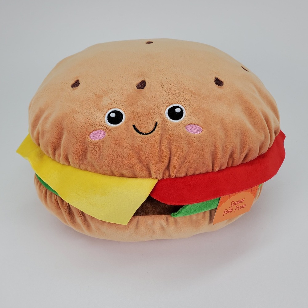 Toymazing Squishy Food Plush 11 Inch Cheeseburger Stuffed Animal Pillow NWT